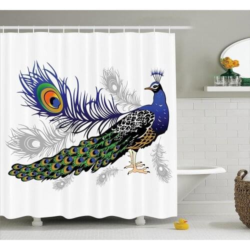 Peacock Shower Curtain Male Peacock Feathers Springtime Wilderness Crowned Majestic Animal Polyester Bathroom Shower Curtain
