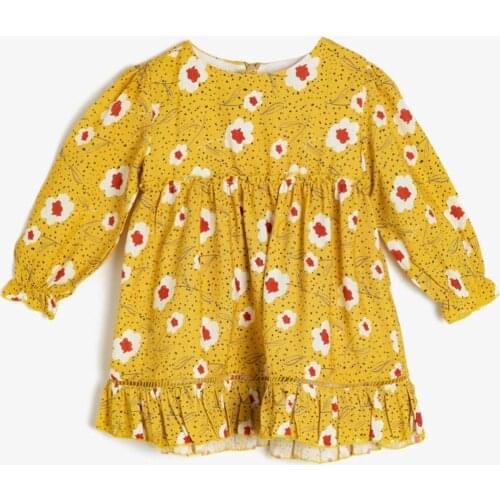 Yellow Baby Floral Dress Polyester Hanging Neck