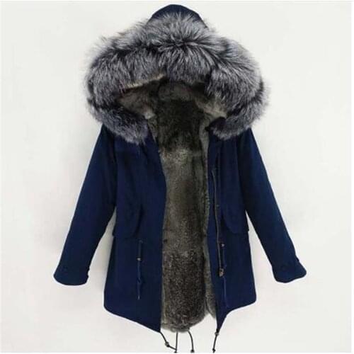 New Waterproof Long Parka Winter Jacket Women Natural Raccoon Fur Collar Real Rabbit Fur Lining Detachable Warm Real Fur Coat