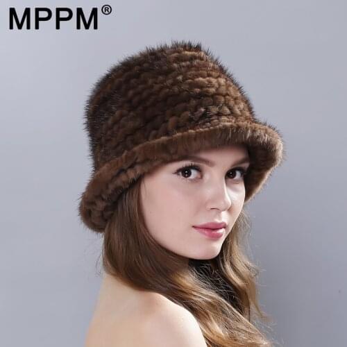 Real Mink Fur Hat Cap Sun Hat For Women 2017 New Female Cap Winter Knitted Mink Fur Hat Brand Thick Hats