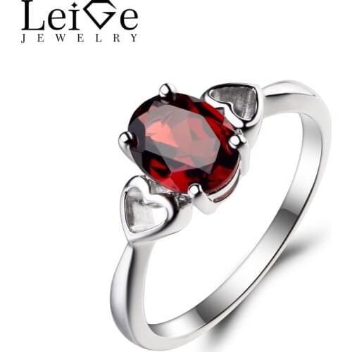 Leige Jewelry January Birthstone Natural Red Garnet Ring Wedding Ring Oval Cut Gemstone 925 Sterling Silver Ring Solitaire Ring