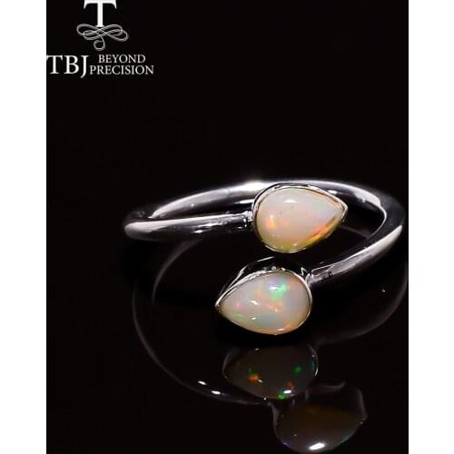 Simple pear opal Ring natural Ethiopia Opal 0.86ct two pear resizable Ring fine handmade jewelry 925 sterling silver for women