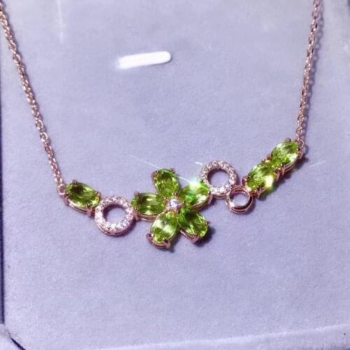 Charming flower natural green peridot gemstone necklace women silver necklace natural gem 925 sterling silver party gift