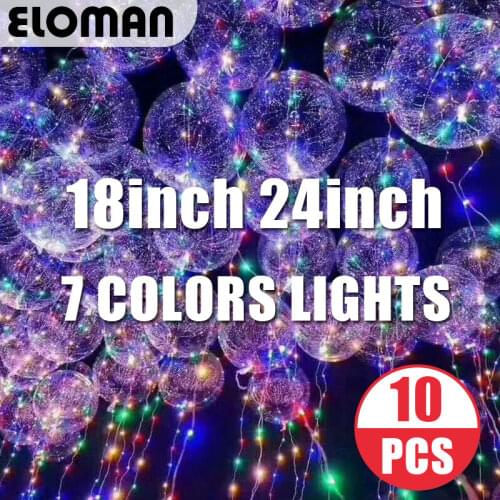 ELOMAN 10PCS LED balloons wedding event home birthday party decorations Led linghts super clear Bobo balloons 18inch 24inch