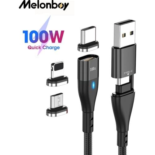 Melonboy 100W 6 in 1 PD Charging Cable Magnetic Cable for iPhone Micro USB Type C Cable for Laptop Samsung Huawei Xiaomi
