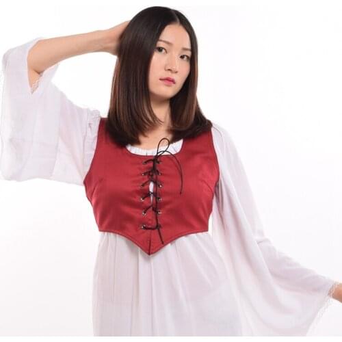 Women Renaissance Corset Bodice Medieval Reversible Pirate Fair Wench Lace Up Vest Tops