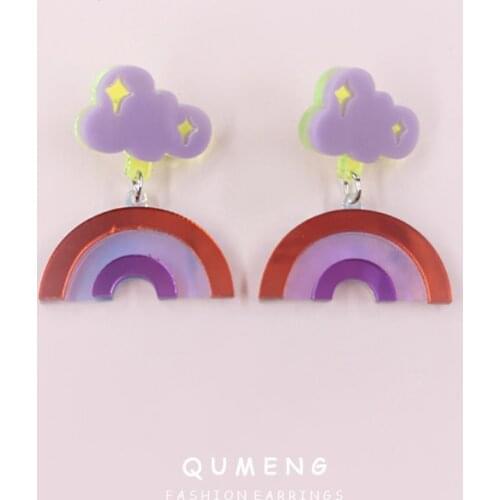 2021 Korean Trendy Lovely geometric acrylic cute rainbow Cloud sweet girl earrings glitter statement lady party jewelry gift
