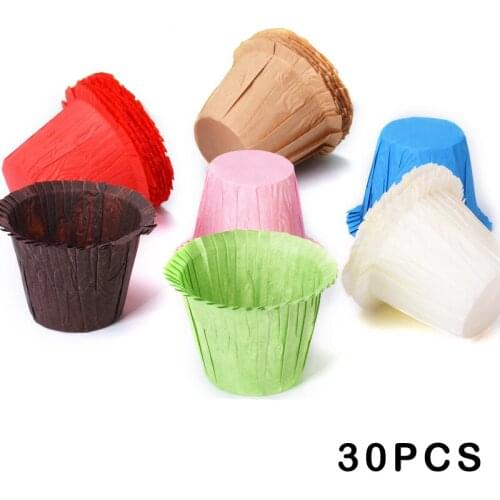 30pcs/lot Paper Cupcake Liners Solid Color Hat Cups Muffin Cupcake Holder Disposable Greaseproof Baking Dessert Cake Cup Mold
