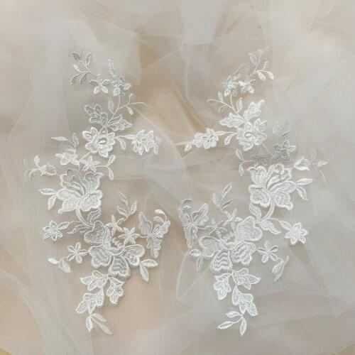 Plain Embroidery Flower Ivory White 5Pairs Lace Patches DIY Wedding Dress Veil Sewing Applique V2564