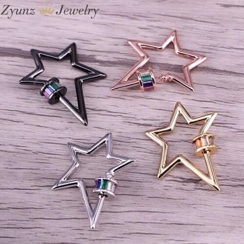 5PCS, 20*28MM, Crystal Zirconia Pave Lock Carabiner Pave Lock Crystal Zirconia Clasp Star Shaped Jewelry Findings
