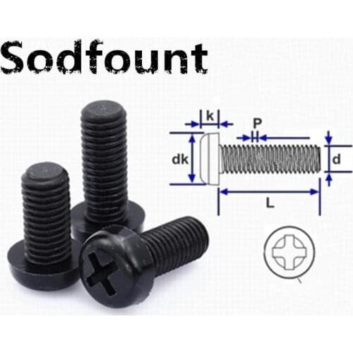 50Pcs M5 M6 Black Plastic Nylon Round Pan Phillips Head Screw Bolt Hex Nut Insulated cross round small plastic screw