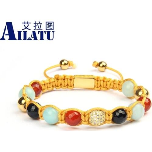 Ailatu Luxury Mix Stones Gold Cz Ball Bracelet Couples Jewelry Stainless Steel Logo Beads Top Quality