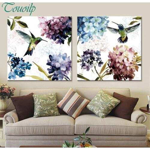 2pcs diy full diamond painting cross stitch Abstract Blue Flowers home decor,5d square diamond embroidery mosaic stickers gift