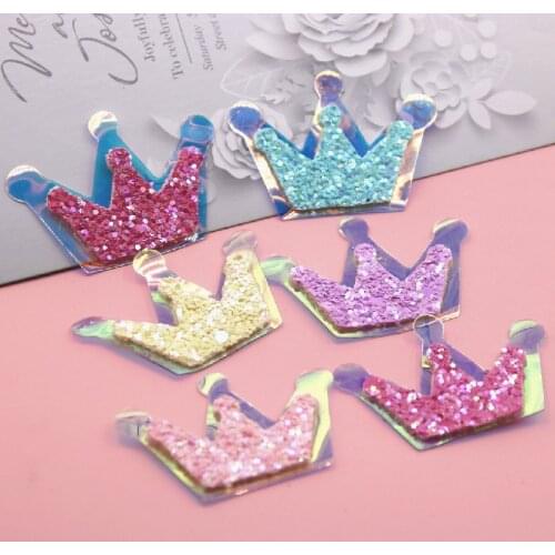 Glitter Paillette candy color Crown Pads Patches Appliques for Craft Clothes Sewing Supplies DIY Hair Clip Accessories