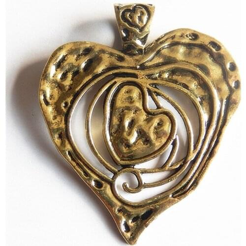 GraceAngie 3PCS Alloy Antique Gold tone Melting Hollow Heart Large Necklace Charms Pendant 68mm