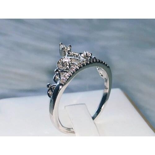 Classic Zircon Crown Wedding Ring Fashion Simple Feminine Valentines Day Gift