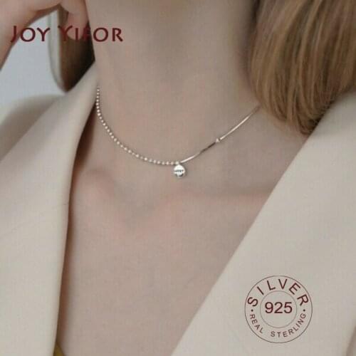 Real 925 Sterling Silver Geometric dot lucky letter Choker Necklace For Fashion Women Minimalist Fine Jewelry Cute Accessories