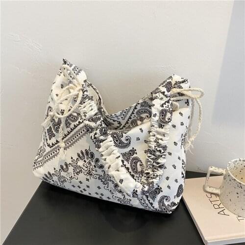 Summer Women Retro Casual Handbags Female High Capacity Tote Shoulder Bags Printing Cloth Shopper Crossbody Bag For Women