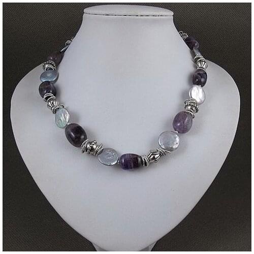Unique Pearls jewellery Store,Tible Silver Beads Purple Amethysts Gray Coin Freshwater Pearl Necklace,Perfect Women Gift
