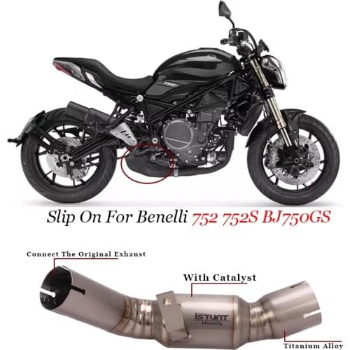 Motorcycle Exhaust Modified Titanium Alloy Middle Link Pipe Catalyst Delete Pipe Slip On For Benelli 752 752S BJ750GS