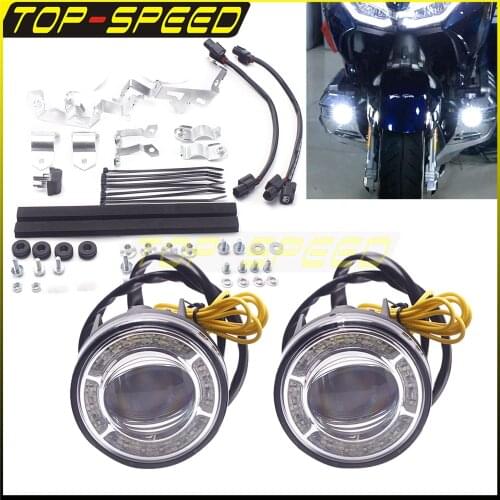 Motorcycle LED Strobe Fog Light w/ Attachment Mount Kit 08V70-MKC-A00 for Honda Goldwing Tour GL1800 18-21 Auxiliary Spotlight