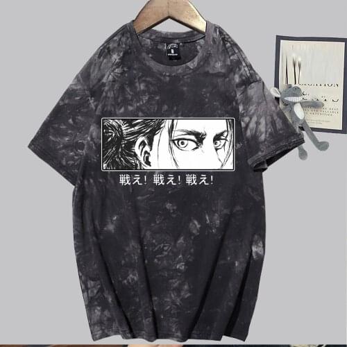 Men Clothes Hip Hop Japanese Anime Attack on Titan T-shirt Eren Yeager Eyes Top Tee