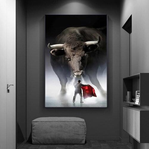 Funny Bullfighting Art In Retro Style Canvas Painting Wall Art Nordic Posters and Prints Wall Pictures for Living Room Decor