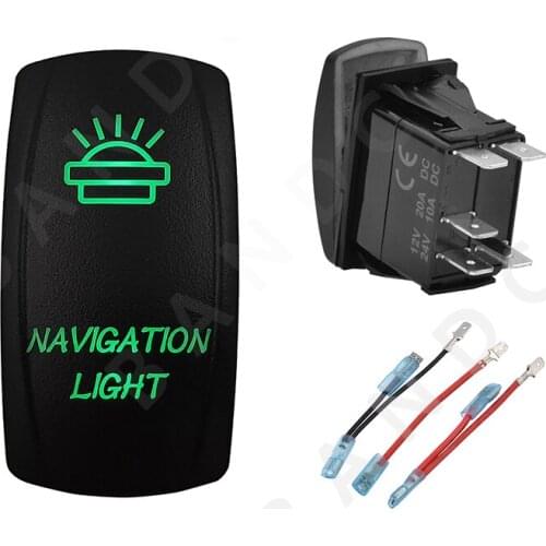 NAVIGATION LIGHT 5P ON-OFF SPST Green LED Light Laser-Etched Rocker Switch for Car Boat Marine Yacht Freighter，Jumper Wires Set