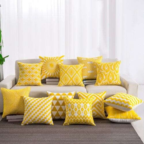 Yellow Color Embroidered Cotton Pillow Case Cover Decorative Seat Pillowcases Soft Throw Pillowcases 45*45cm