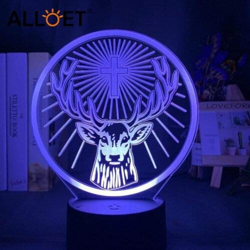 Cross Deer Shape 3D Night Light LED Black Base with 16 Colors Touch Remote Control Batteries Power Lamp Home Decoration