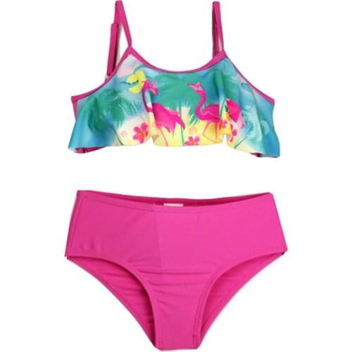 New Summer Girls Flamingos Bikini Swimsuit Kids Two Pieces Swimwear Children Tankini Beachwear Bathing Suit Girls Split Bikini