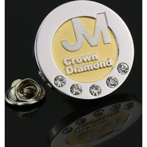 New Fashion Custom Silver Badge with Crystal Plated Metal Badges