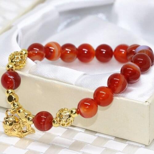 Original gold-color accessories high grade 8mm round beads bracelet natural red agat carnelian onyx jewelry making 7.5inchB2081