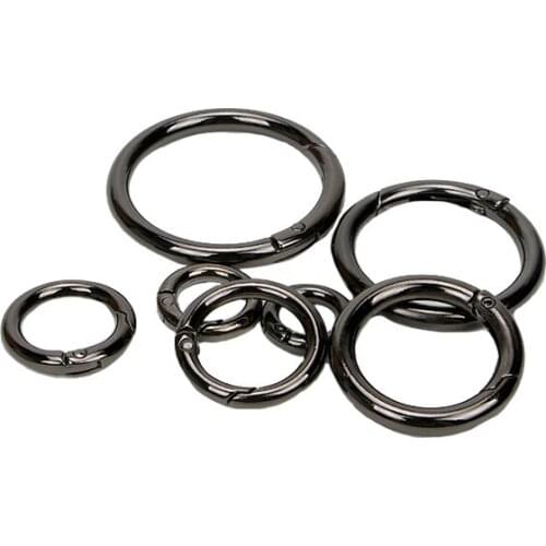 10pcs/pack Gun Black Zinc Alloy Inner Diameter 11-61mm Spring Ring Opening Ring Circle Clips Accessories for Keychain Luggage