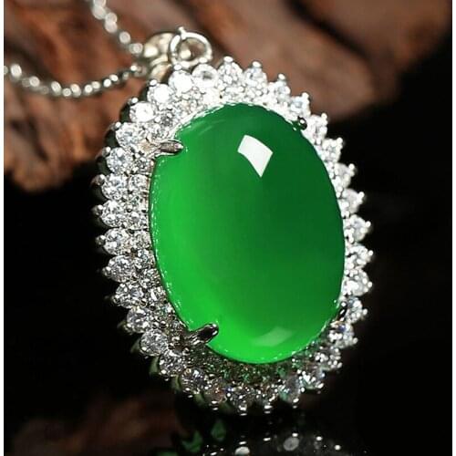 Luxury Crystal Green Oval Pendant Necklace For Lady Birthday Gift Top Grade 925 Silver Necklace Women Gold Choker Accessories