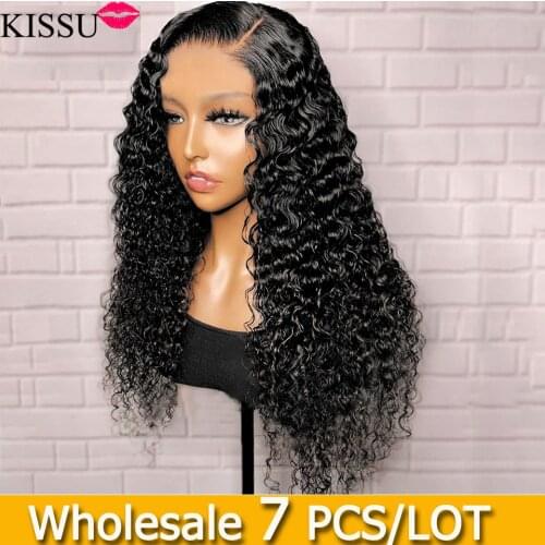 7PCS/Lot KISSU Wholesale Kinky Culry Lace Front Human Hair Wig Brazilian Lace Front Human Hair Wigs For Women 4x4 Closure Wig
