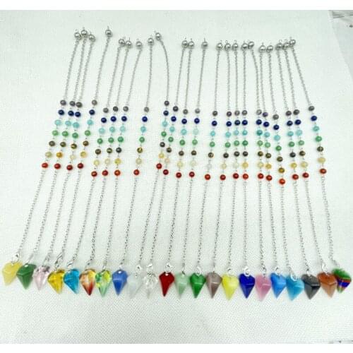 Natural Gem Stone Quartz Crystal Opalite 7 Chakra Reiki Healing Pointed hexagon Pendule Pendant Pendulum For Dowsing Divination