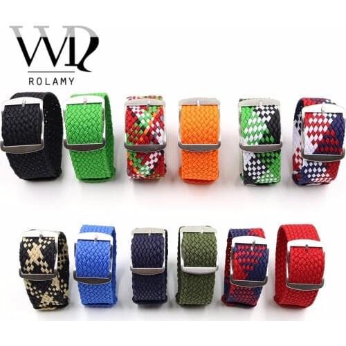 Rolamy 20 22mm Perlon Nylon Replacement Vintage Wrist Watch Band Belt Strap With Brushed Buckle For Rolex Omega Tudor Tissot
