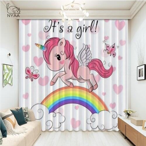 Animal Unicorn Luxury Blackout 3D Window Curtains For Living Room kids Bedroom Drapes Cortina Rideaux Customized Micro Shading