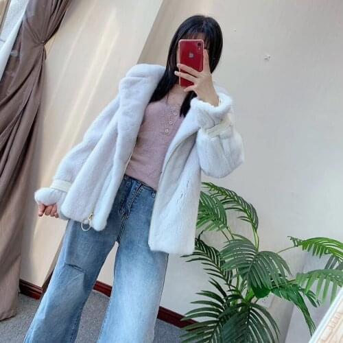 Geunine mink fur coat women winter thick warm natural tailored collar Real Mink Fur Coat Full Pelt with zipper short