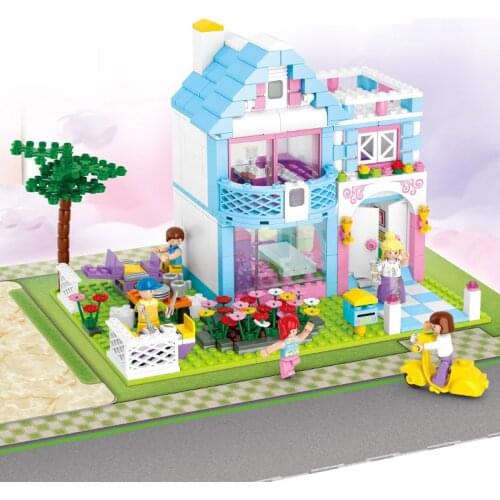 SLuban Pink Dream Series Garden Villa Educational Toys Street View Assembled House Building Block Toy For Girls Birthday Gift