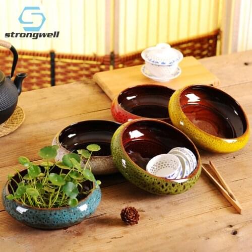 Strongwell Vainte Glazed Ceramic Flower Pot Fairy Garden Decoration Round Planter Container Home Supplies Decorations Flowerpots