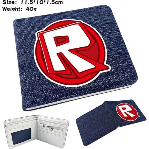 Roblox Denim Double-fold Wallet Game Peripheral Student Men and Women Leather Short Wallet Card Bag Coin Purse Birthday Gift