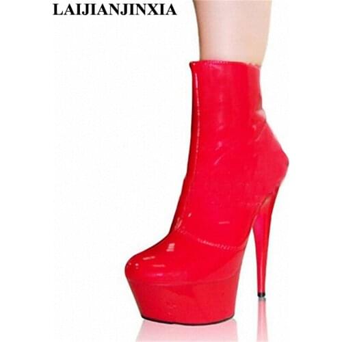 New 15cm Bright red bride shoes, nightclub pole dancing shoes, patent leather performance super high heels Dance Shoes