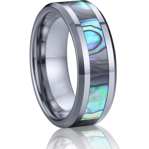 Tungsten ring with abalone shell blue color 8mm wide men fashion jewelry ring boyfriend husband father gift