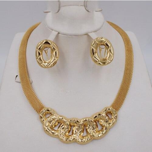 High Quality Ltaly 750 Gold color Jewelry Set For Women african beads jewlery fashion necklace set earring jewelry