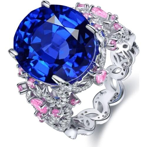 Zhanhao S925 Sterling Silver Lab Grown Pink Ruby Blue Sapphire Gemstones Ring Oval Cut Ring Jewelry Wholesale