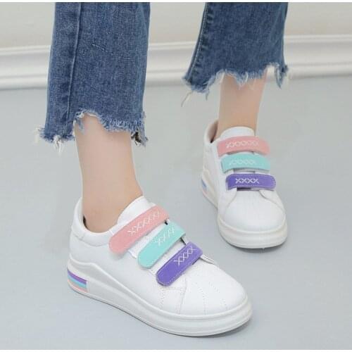 Hook & Loop White Shoes Woman New Hollow Skateboarding Shoes Breathable Mesh Thick Platform Tenis Women Shoes Sneakers Heel 4cm