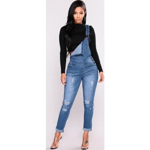 Women Ripped Denim Jumpsuit Plus Size XXXL Casual Sexy Stretch Romper Ladies Denim Pencil Overalls Stretch Slim Dungarees female