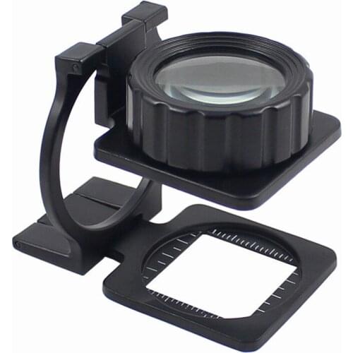 15x double-layer optical glass lens mirror textile fabric portable three folding inspection high-fold magnifying glass